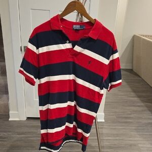 Polo by Ralph Lauren Men's Bold Red and Navy Striped Polo